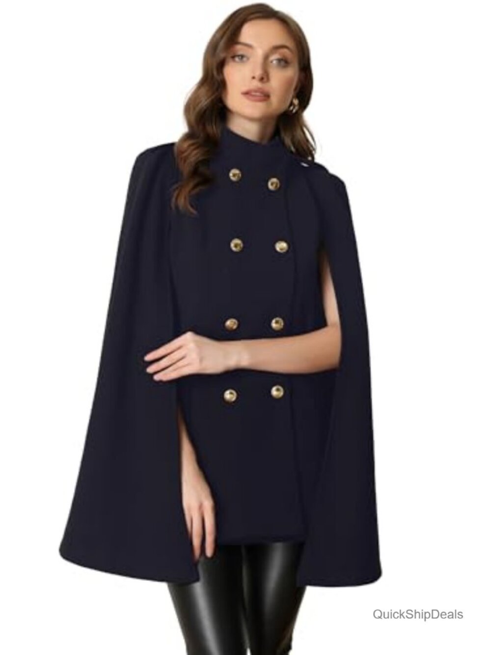 Vintage Double Breasted Cape Coat, Slit Sleeve Winter Wool Blend
